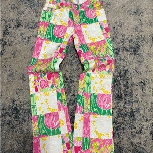 Womens 0 Lilly Pulitzer Patchwork Bootcut Beaded Pants 97% Cotton‎